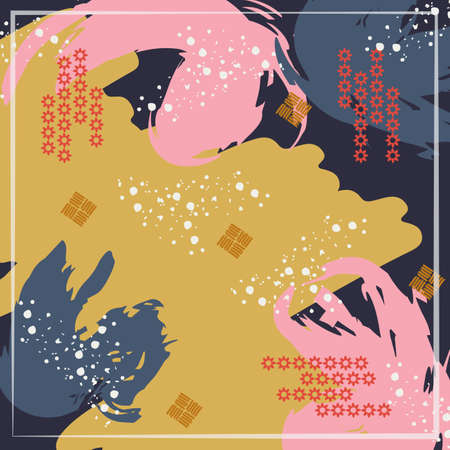 Silk scarf abstract pattern design with floral style. Design useful for hijab, kerchief, bandana, fabric, fashion, shawl, wallpaper, bed cover, etc.のイラスト素材