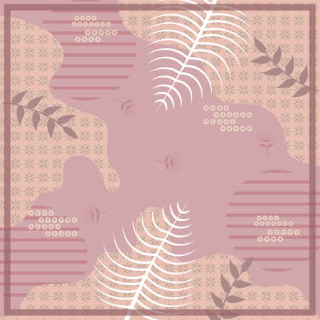Silk scarf abstract pattern design with floral style. Design useful for hijab, kerchief, bandana, fabric, fashion, shawl, wallpaper, bed cover, etc.のイラスト素材