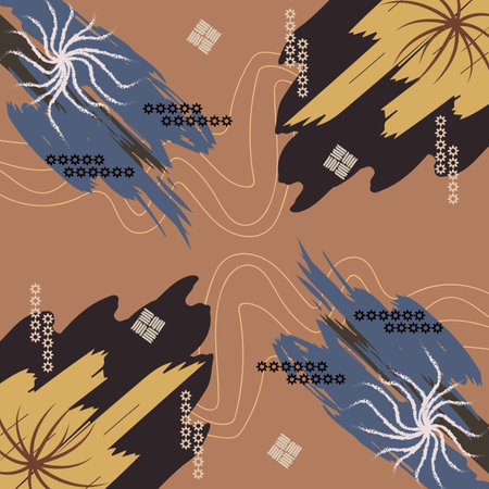 Silk scarf abstract pattern design with floral style. Design useful for hijab, kerchief, bandana, fabric, fashion, shawl, wallpaper, bed cover, etc.のイラスト素材