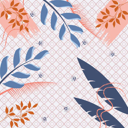 Silk scarf abstract pattern design with floral style. Design useful for hijab, kerchief, bandana, fabric, fashion, shawl, wallpaper, bed cover, etc.のイラスト素材
