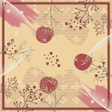 Silk scarf abstract pattern design with floral style. Design useful for hijab, kerchief, bandana, fabric, fashion, shawl, wallpaper, bed cover, etc.のイラスト素材