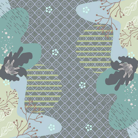 Silk scarf abstract pattern design with floral style. Design useful for hijab, kerchief, bandana, fabric, fashion, shawl, wallpaper, bed cover, etc.のイラスト素材