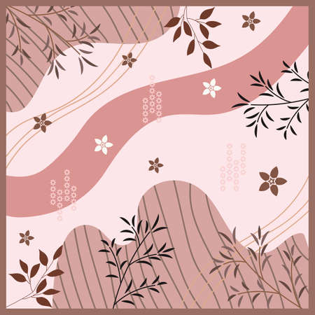 Silk scarf abstract pattern design with floral style. Design useful for hijab, kerchief, bandana, fabric, fashion, shawl, wallpaper, bed cover, etc.のイラスト素材