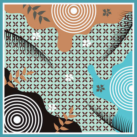 Silk scarf abstract pattern design with floral style. Design useful for hijab, kerchief, bandana, fabric, fashion, shawl, wallpaper, bed cover, etc.のイラスト素材