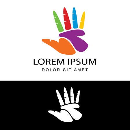 creative colorful hand education logo template design vector with isolated white backgroundのイラスト素材