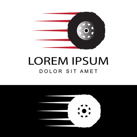 automobile rubber tire shop, car wheel, racing vector logos and labels, automobile maintenance service, illustration of auto service logo garage template design vectorのイラスト素材