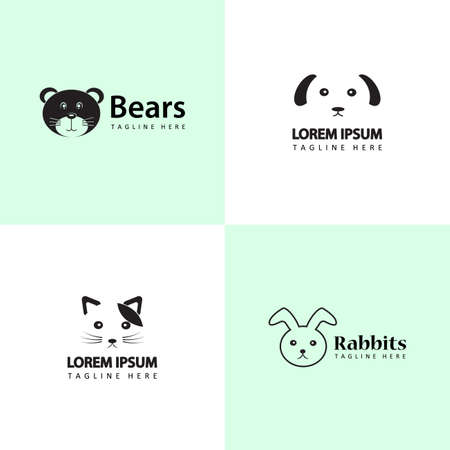 cat, dog, bear, and rabbit logo bundle suitable for pet shopsのイラスト素材