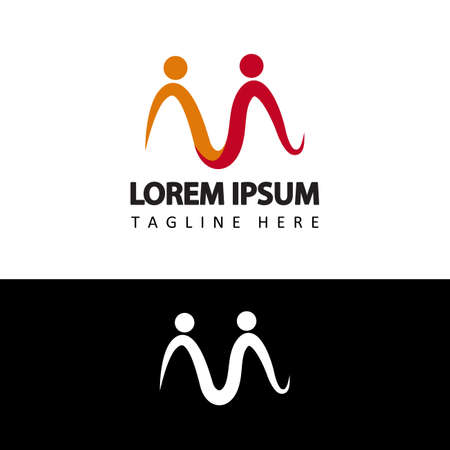 Human social, unity, together, connection, relation, community logo, initial letter m logo template design vectorのイラスト素材