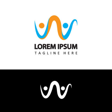 Human social, unity, together, connection, relation, community, initial letter w logo template design vectorのイラスト素材