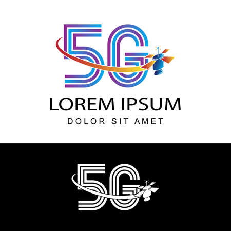 5G logo network speed circuit technology illustration in isolated white background, broadband telecommunication wireless internet conceptのイラスト素材