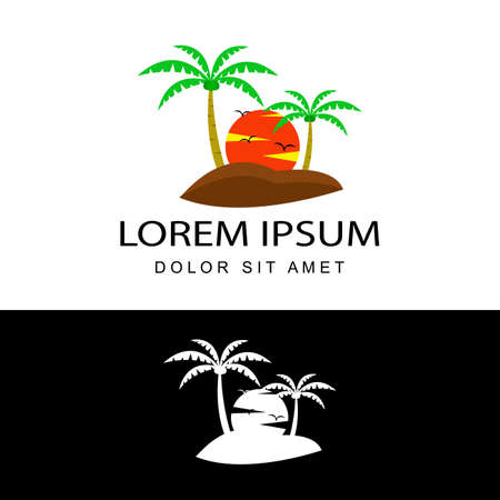 tropical concept, summer holiday. sunset logo template design vector in isolated backgroundのイラスト素材