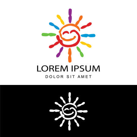 creative colorful sun smile education logo template design vector with isolated white backgroundのイラスト素材