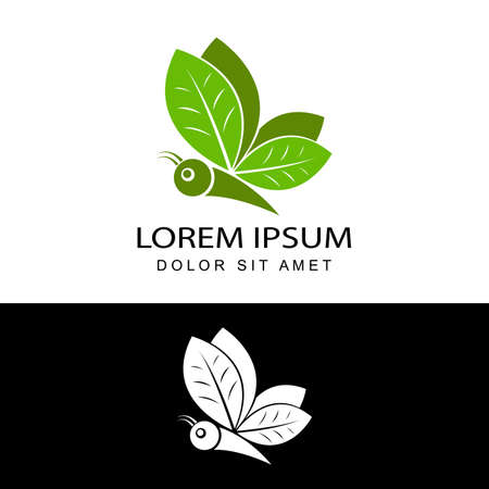 green leaf butterfly logo template design vector in isolated white backgroundのイラスト素材
