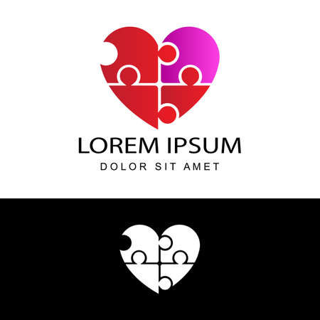Heart puzzle logo template design vector in isolated background. Autism awareness concept logo for charitable organization, medical or wellness center.のイラスト素材