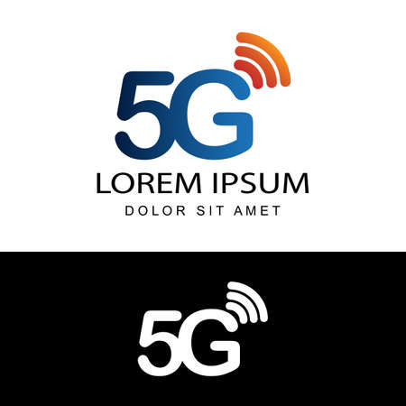 5G logo network speed circuit technology illustration in isolated white background, broadband telecommunication wireless internet conceptのイラスト素材