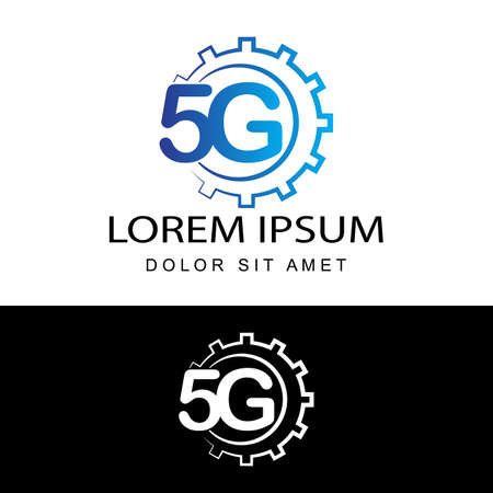 5G logo network speed circuit technology illustration in isolated white background, broadband telecommunication wireless internet conceptのイラスト素材