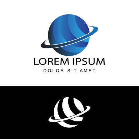 global planet logo template design vector with swoosh in isolated white backgroundのイラスト素材