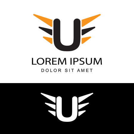 initial letter U with wings, unity logo template design vector in isolated backgroundのイラスト素材