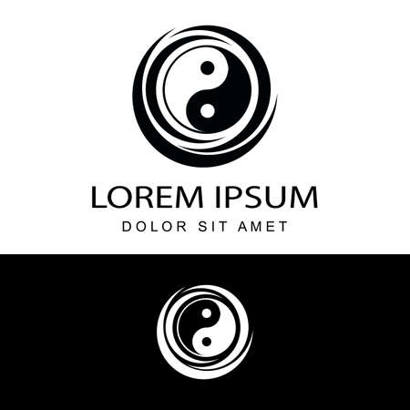abstract tattoo yin yang logo symbol template design vector in isolated white backgroundのイラスト素材