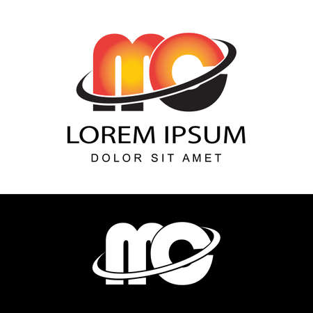 MC initial letter linked design logo with swoosh vector in isolated white backgroundのイラスト素材