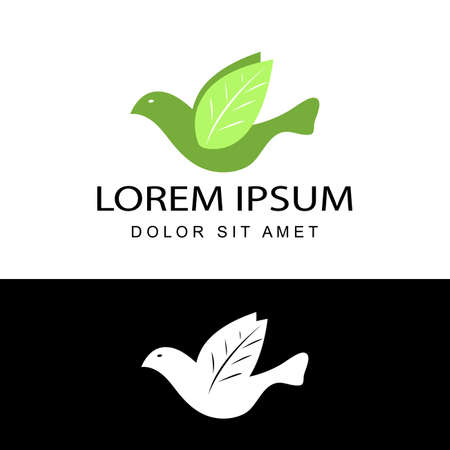 green leaf bird logo template design vector in isolated white backgroundのイラスト素材
