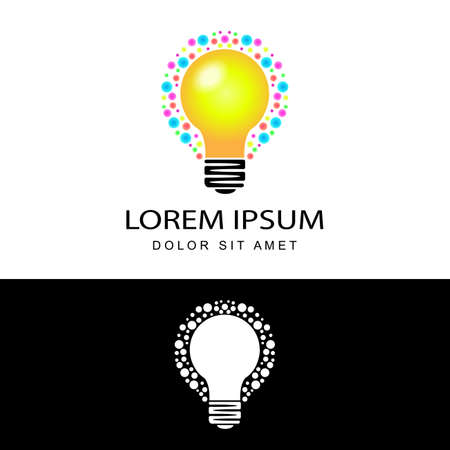 colorful idea light bulb modern logo template design vector in isolated white background, symbol of creativity, knowledge, mind, and thinkingのイラスト素材
