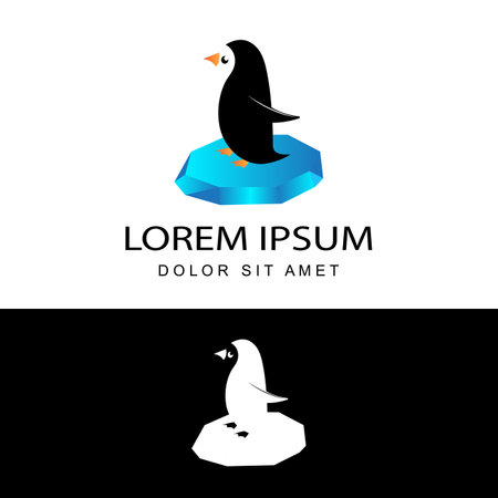 penguin stand above chunks of ice logo template design vector with isolated white backgroundのイラスト素材