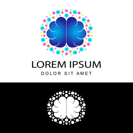 colorful brain idea modern logo template design vector in isolated white background, symbol of creativity, knowledge, mind, and thinkingのイラスト素材