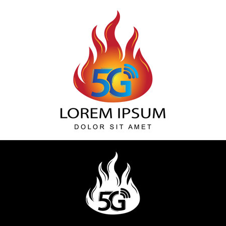 5G logo network speed circuit technology illustration in isolated white background, broadband telecommunication wireless internet conceptのイラスト素材