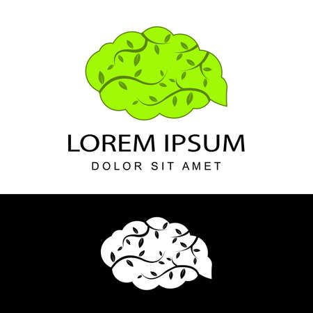 eco brain logo template design vector in isolated background, illustration of thinking greenのイラスト素材