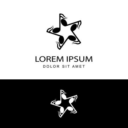 star key music logo template design vector in isolated black backgroundのイラスト素材