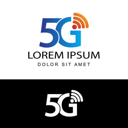 5G logo network speed circuit technology illustration in isolated white background, broadband telecommunication wireless internet conceptのイラスト素材