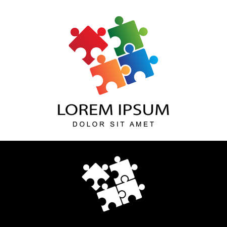 Heart puzzle logo template design vector in isolated background. Autism awareness concept logo for charitable organization, medical or wellness center.のイラスト素材
