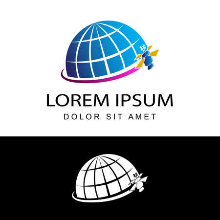 Satellite and world logo template design vector communication system logotype in isolated backgroundのイラスト素材