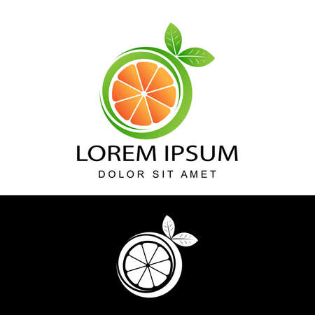 3d orange fresh logo template design vector in isolated white backgroundのイラスト素材