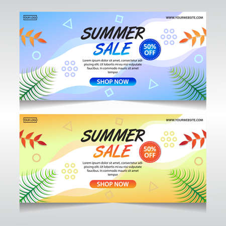 tropical summer sale banner template collectionのイラスト素材