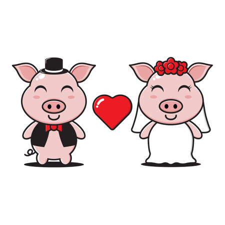 the character of the married pig couple illustrationのイラスト素材