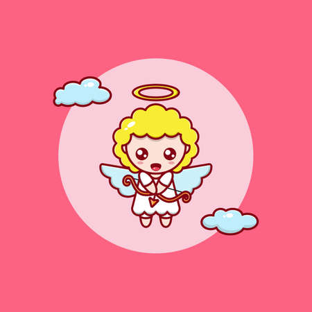 cartoon illustration of a cute angel flying holding a bow and arrowのイラスト素材