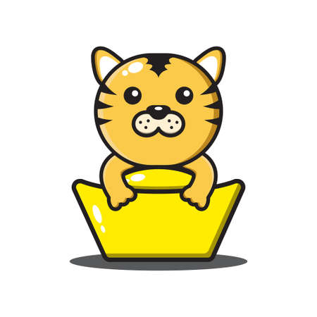 cute tiger chinese zodiac hugging goldのイラスト素材