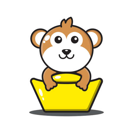 cute monkey chinese zodiac hugging goldのイラスト素材
