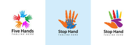 creative colorful hand education logo template design vector with isolated white backgroundのイラスト素材