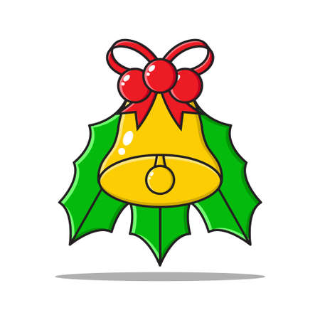 christmas bell with leaf, ribbon, and berry element design cartoon vectorのイラスト素材