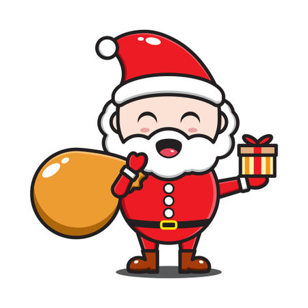 cute cartoon santa claus with christmas giftのイラスト素材