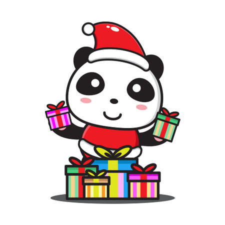 cute cartoon panda celebrating christmasのイラスト素材