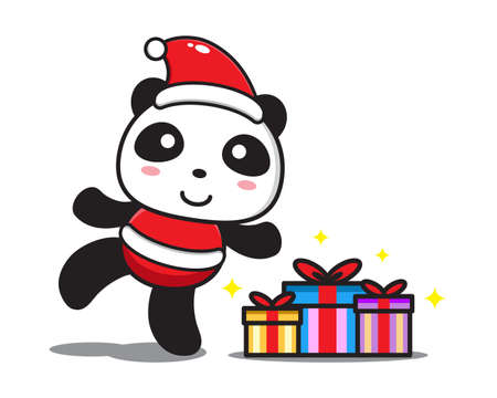 cute cartoon panda celebrating christmasのイラスト素材