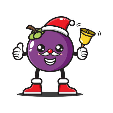 cute cartoon mangosteen celebrating christmasのイラスト素材