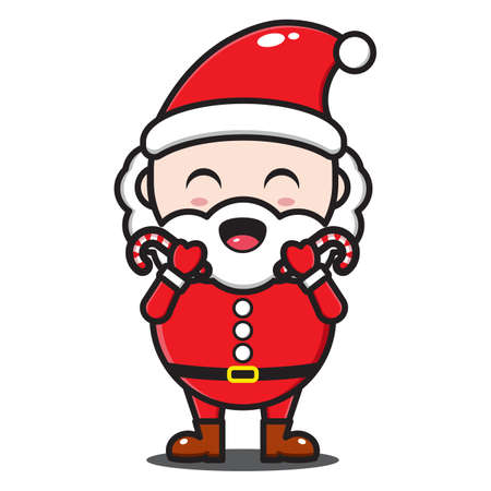 cute santa claus cartoon illustration holding candyのイラスト素材