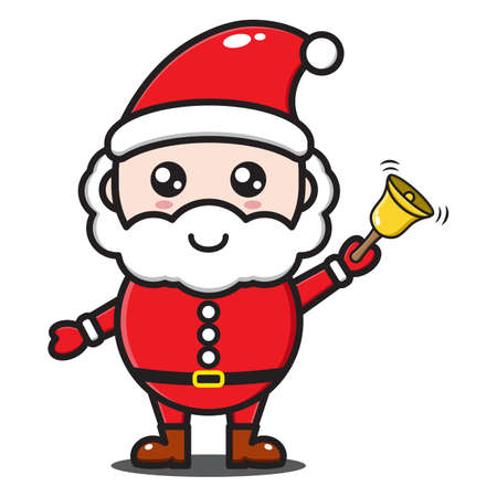 cute santa claus cartoon illustration holding a bellのイラスト素材