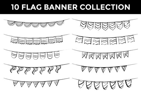 flag banner hand drawn collectionのイラスト素材