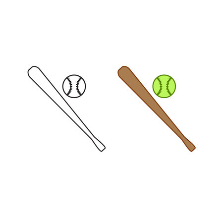 baseball and bat logo icon illustration colorful and outlineのイラスト素材